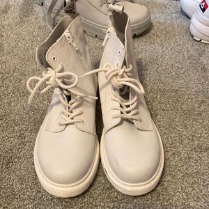 All white Dr Marten combat boots